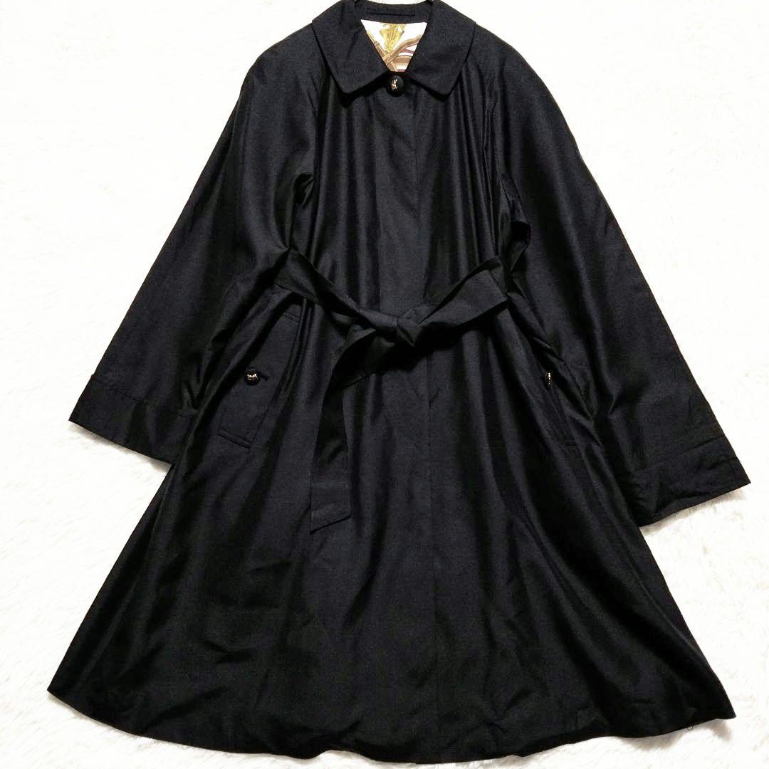 バーバリー　Burberry　金タグ　スカーフ柄　ステンカラーコート　比翼仕様