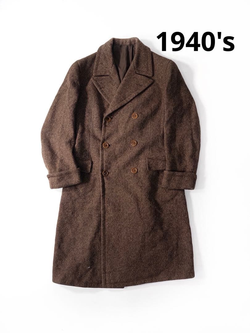 40's オーダーメイド ウールダブルロングコート ヴィンテージ古着