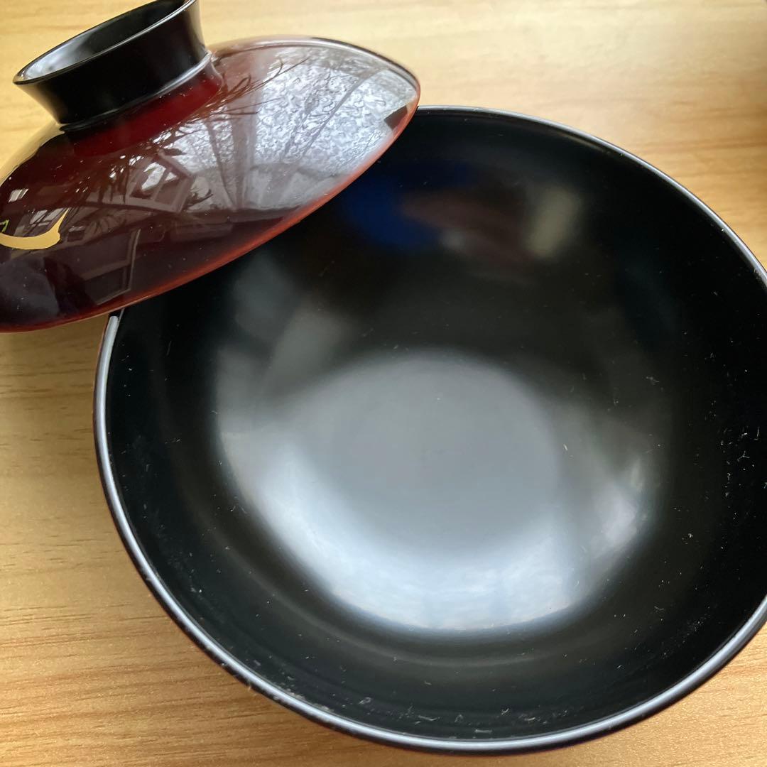 河和田塗　御吸物椀　溜塗　菊の葉　5客入り　箱入り