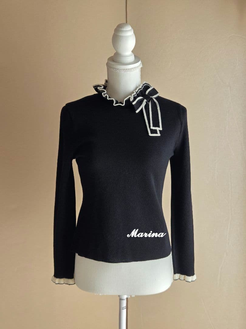 配色フリルニット