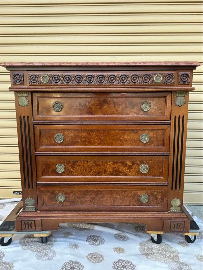 【引取限定】イタリア 最高級 大理石 マホガニー材 大理石天板 チェスト ※※