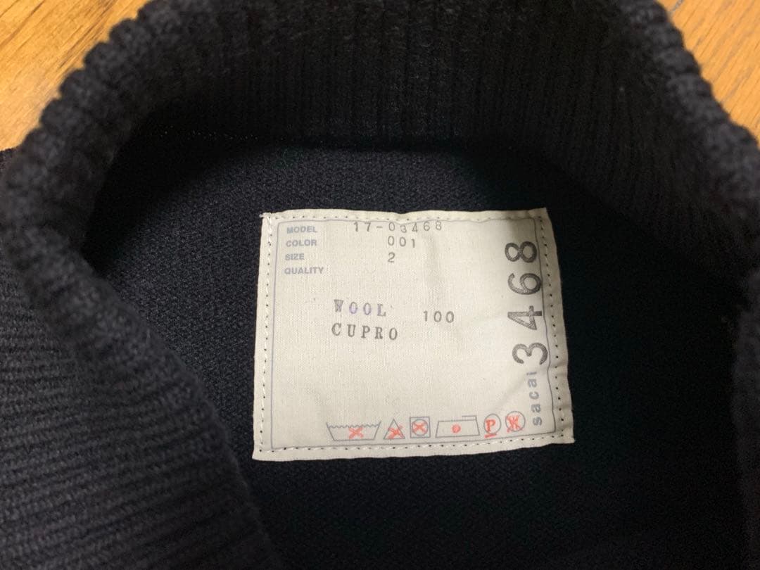 最終値下げ　美品　sacai　サカイ　ロゴ長袖ニット　黒