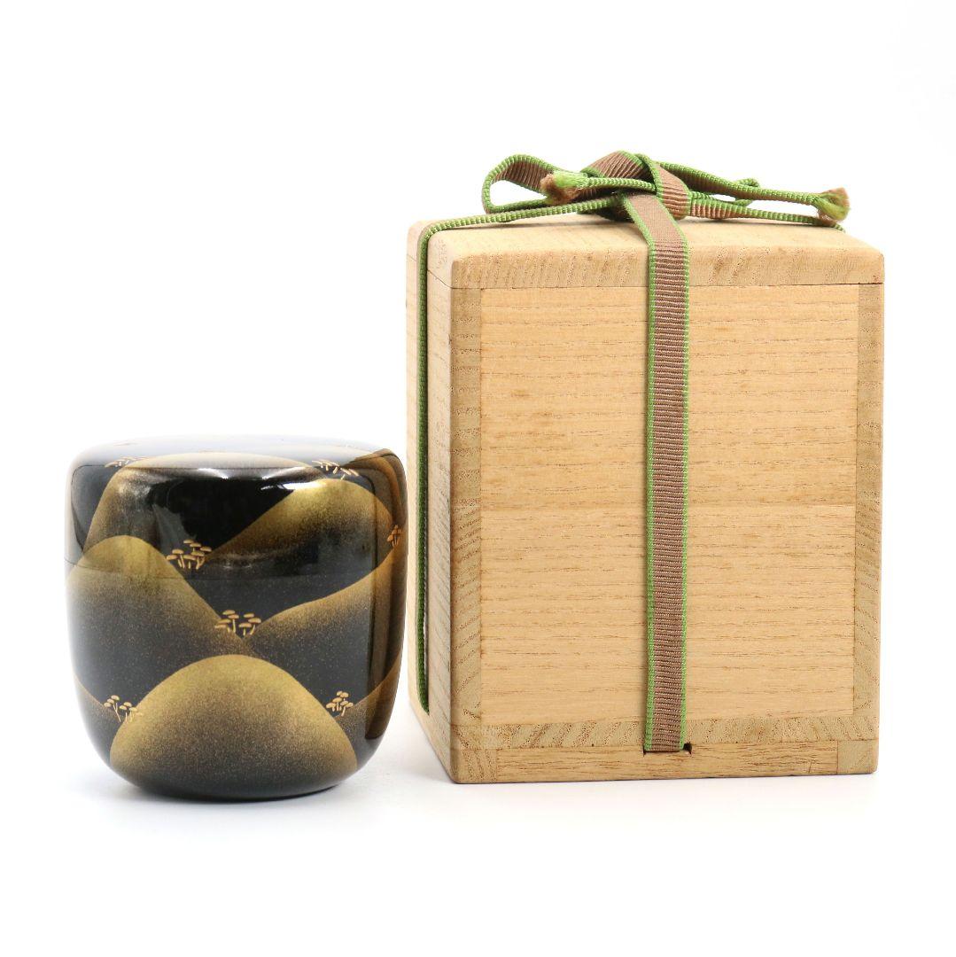 紫香(谷内一則)作 遠山松蒔絵 大棗 茶道具 共箱共布　V941　N8