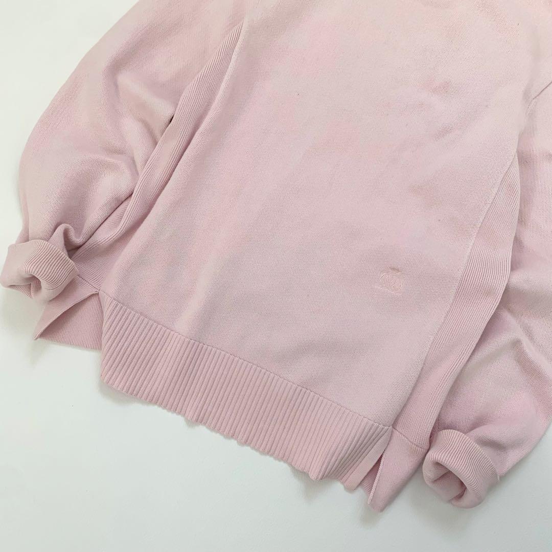 ドゥロワー 12Gインレイ編みリブクルーネック　ニット　ピンク　ロゴ刺繍