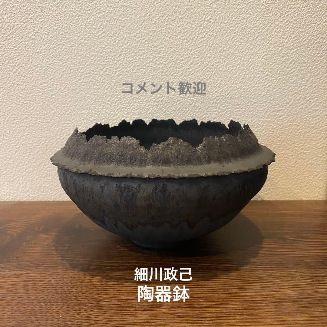 細川政己　大鉢　陶器鉢　Y鉢　yellgreen