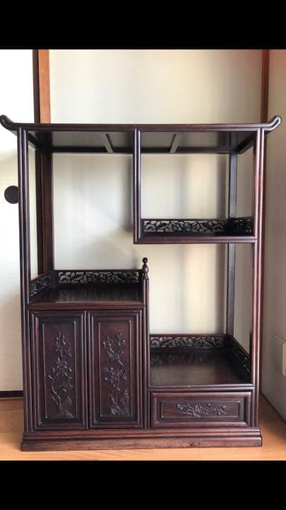 【美品】紫檀家具　清代紫檀茶箪笥 透かし彫り飾り棚 古董品