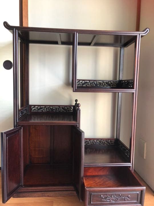【美品】紫檀家具　清代紫檀茶箪笥 透かし彫り飾り棚 古董品