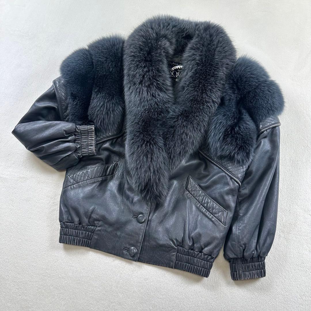 稀少✨ライダース　ラムレザー　カラーフォックス ファーコート 毛皮 グレー系