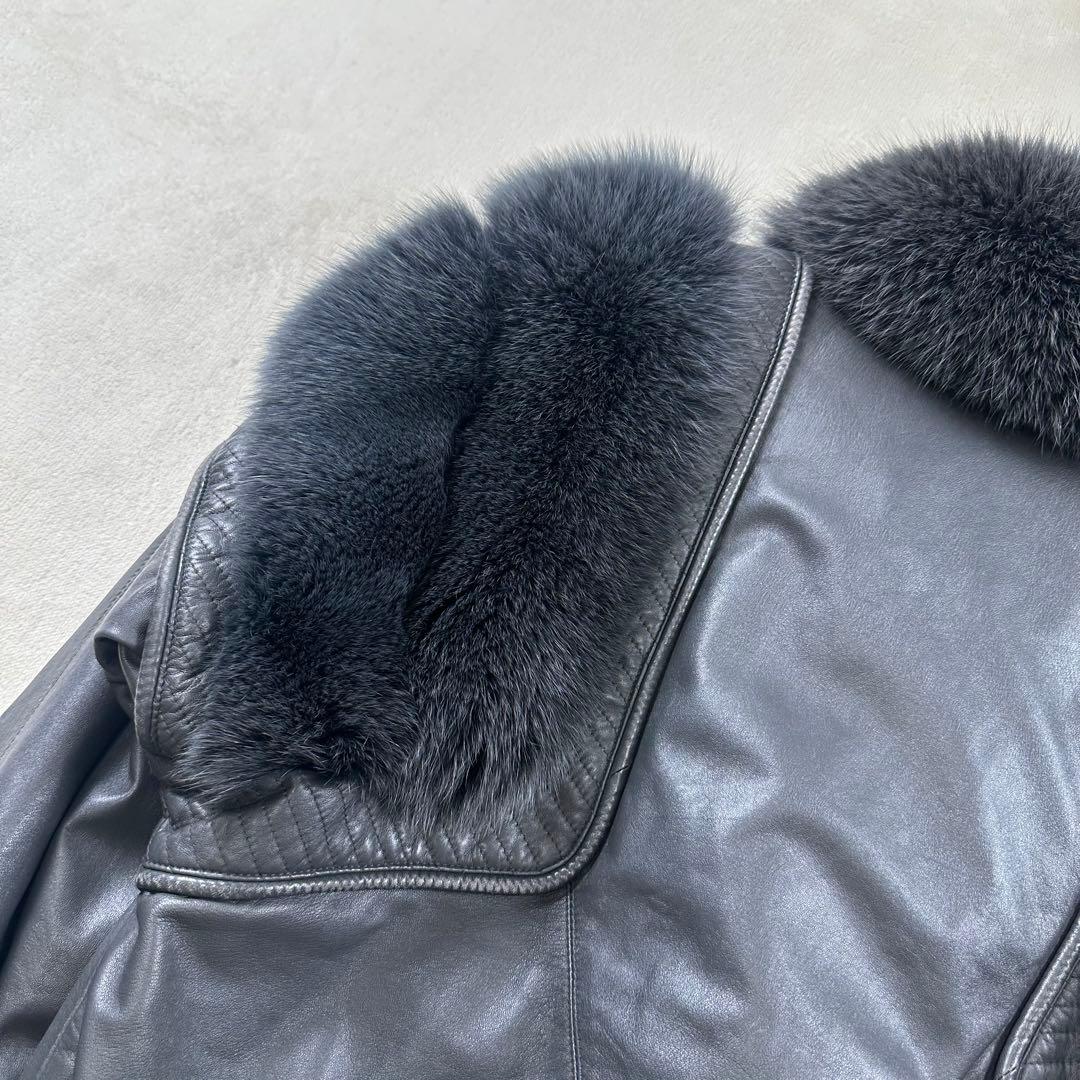 稀少✨ライダース　ラムレザー　カラーフォックス ファーコート 毛皮 グレー系