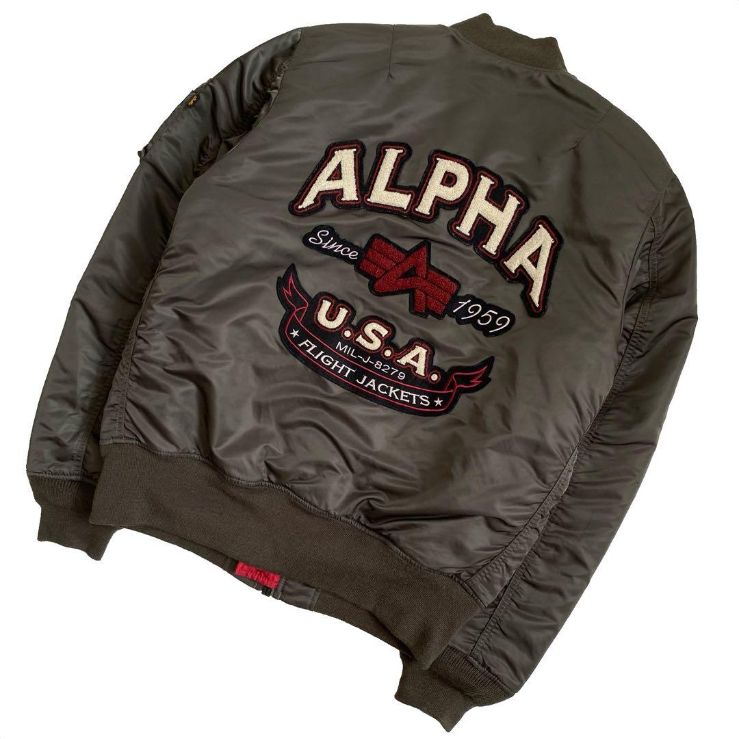 美品 ALPHA アルファ ワッペン 刺繍 MA-1 フライト ジャケット XL