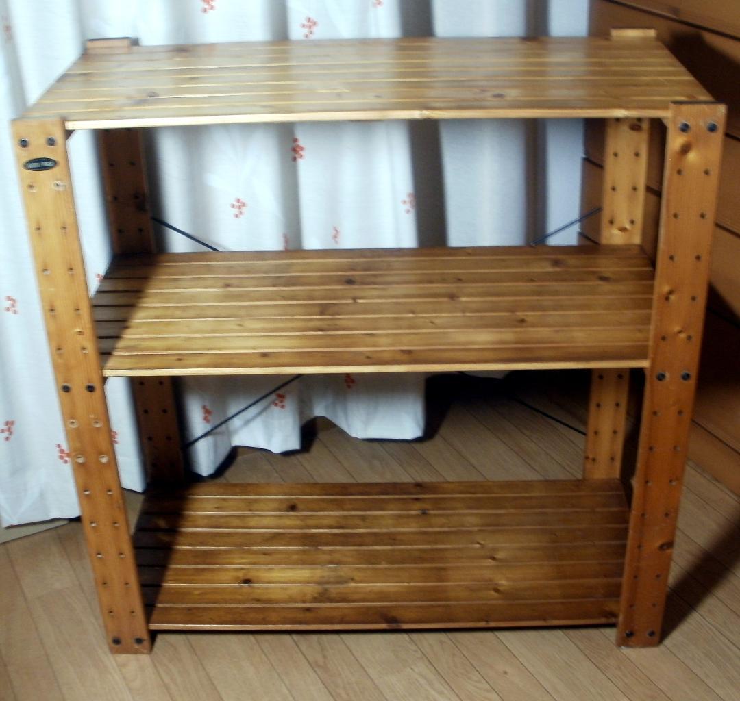 「雰囲気　醸し出す」　パイン材三段ラック　サイズ・幅90×高さ90×奥行43ｃｍ