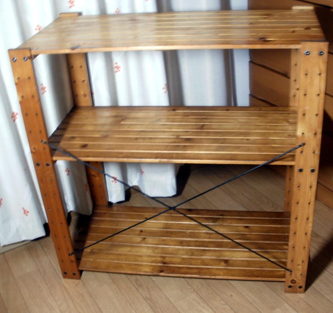 「雰囲気　醸し出す」　パイン材三段ラック　サイズ・幅90×高さ90×奥行43ｃｍ