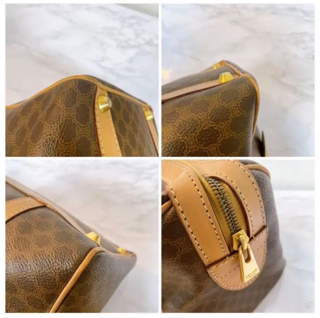 【良品】セリーヌ マカダム柄 ミニボストン ハンドバッグ レザー ブラウン