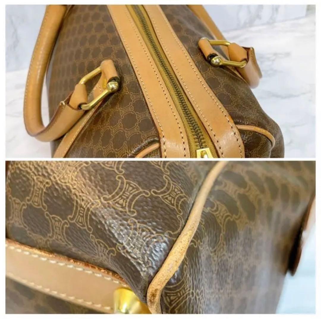 【良品】セリーヌ マカダム柄 ミニボストン ハンドバッグ レザー ブラウン