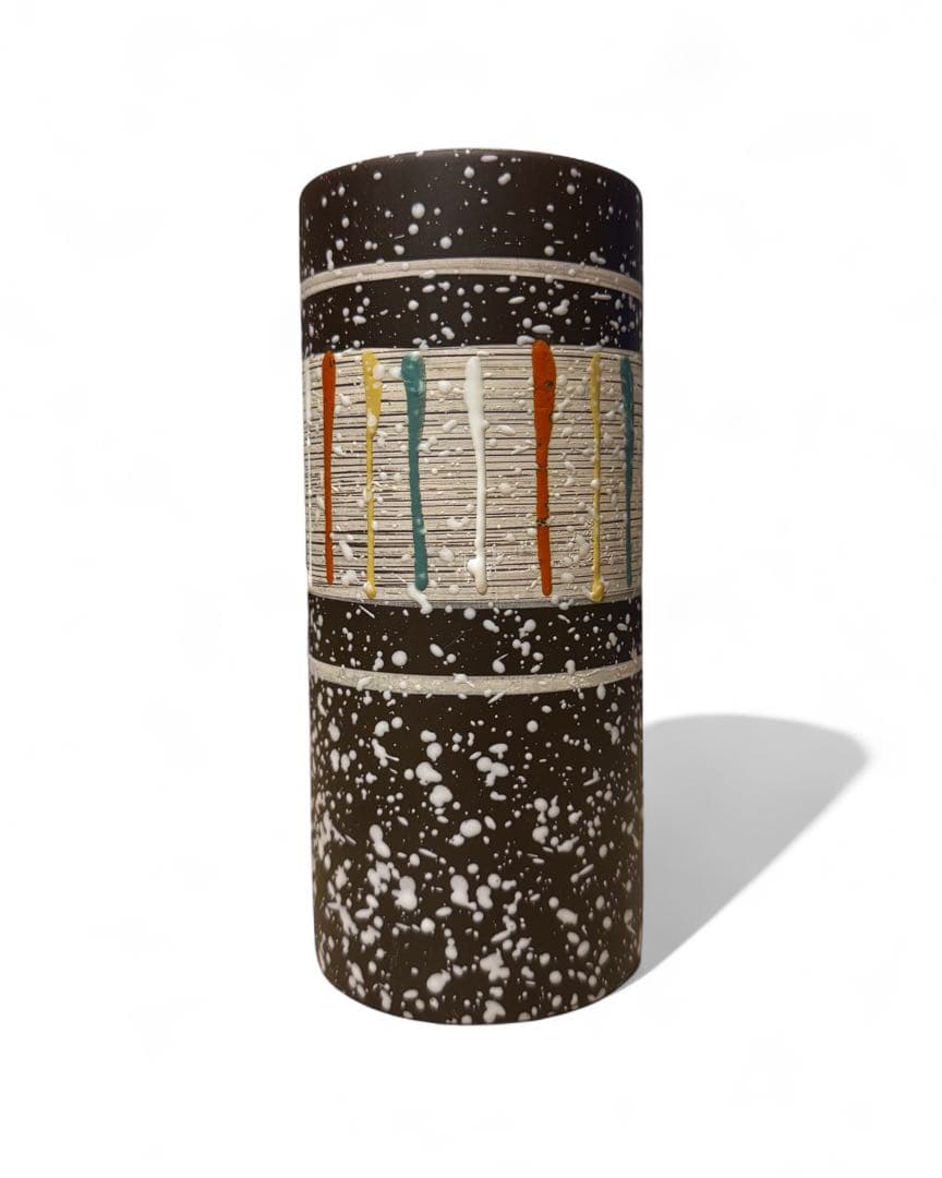 西ドイツ製 Fat Lava風 円筒形 黒釉 スプラッター＆ドリップ釉　北欧