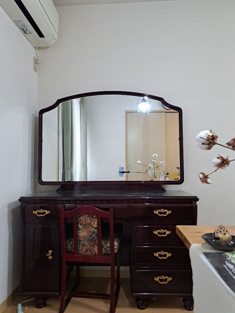 フランスミラー　ヴィンテージ丸二鏡台ドレッサーアンティーク ※椅子セット販売