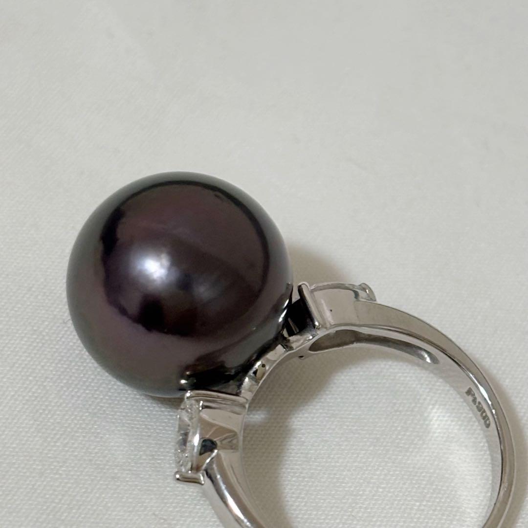 プラチナ ブラックパール ダイヤモンド　指輪 黒蝶真珠 PT900 プラチナ