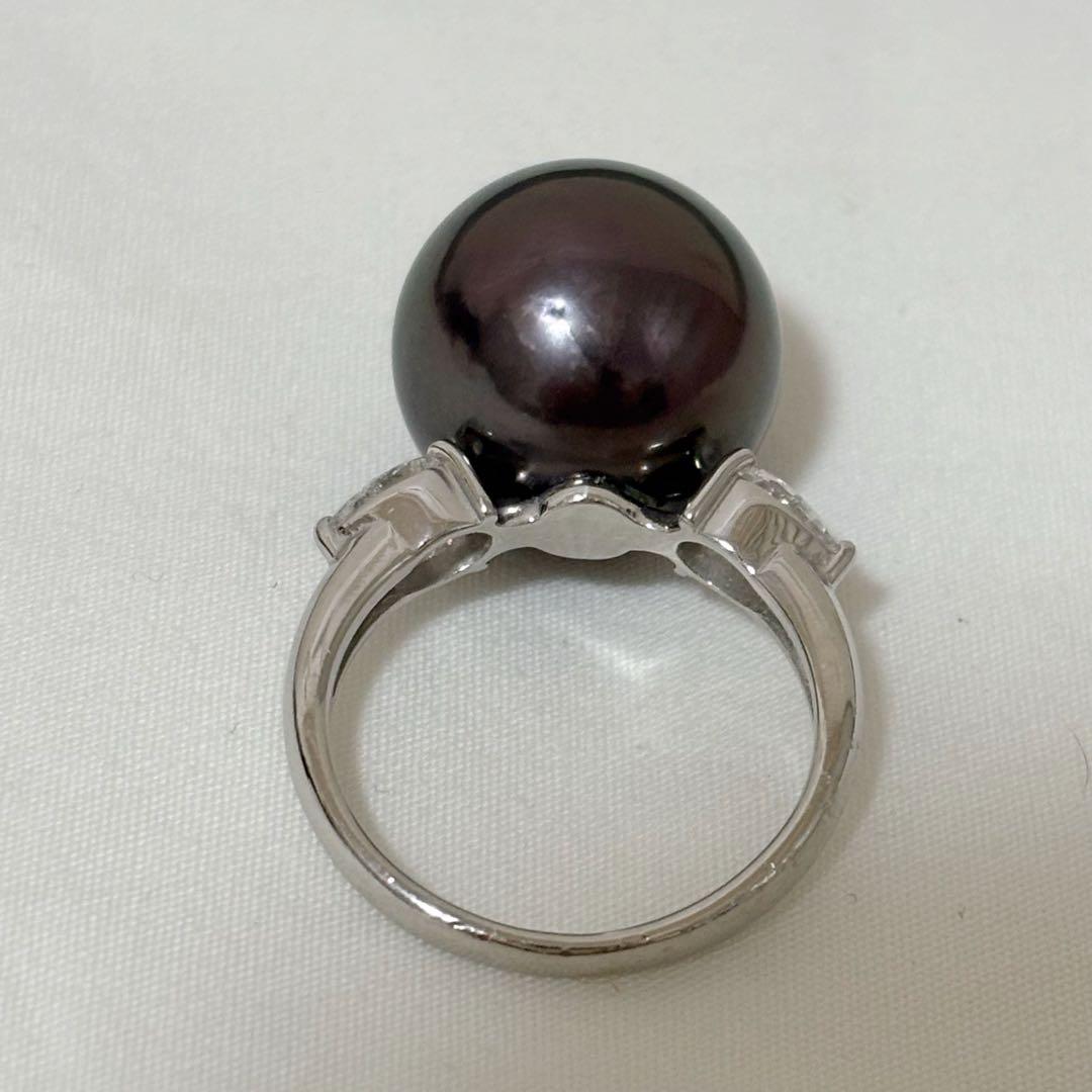 プラチナ ブラックパール ダイヤモンド　指輪 黒蝶真珠 PT900 プラチナ