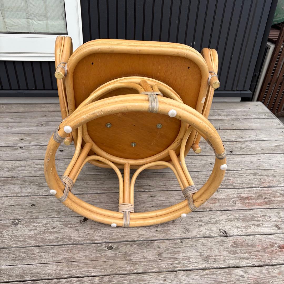 昭和レトロ 籐家具 ラタン アームチェア 回転式座椅子 花柄ペイズリー 古家具