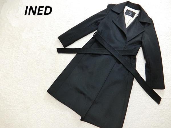 WELL　INED　イネド　カシミヤ混　ベルテッド　コート　ブラック　９