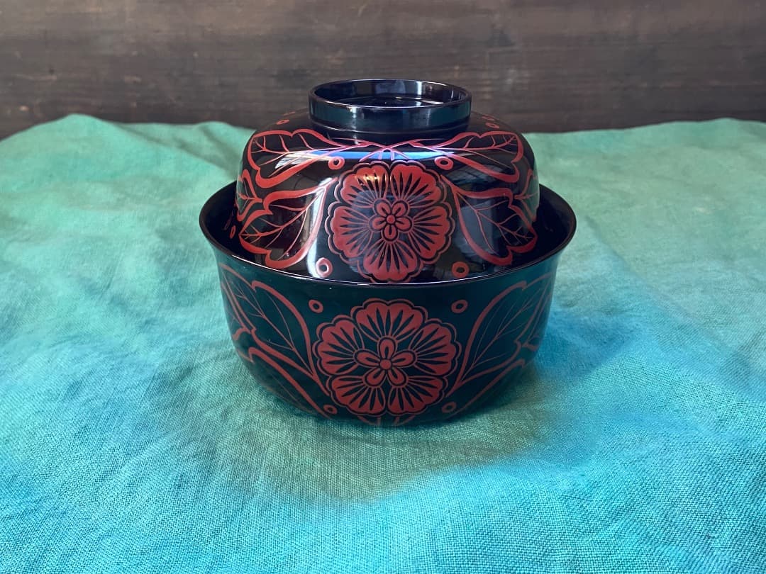 能登蔵出し 時代物 吉野塗 扶養手 蓋付 大椀 2客セット /漆器椀 懐石 正月