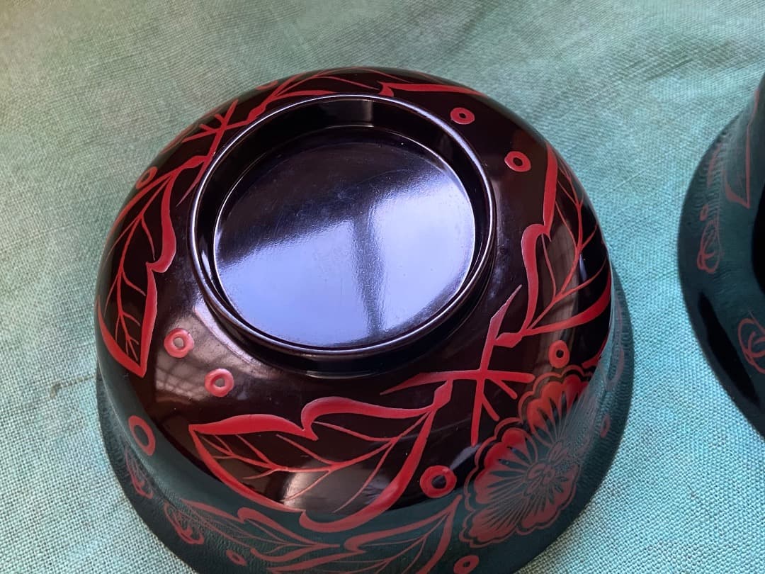 能登蔵出し 時代物 吉野塗 扶養手 蓋付 大椀 2客セット /漆器椀 懐石 正月