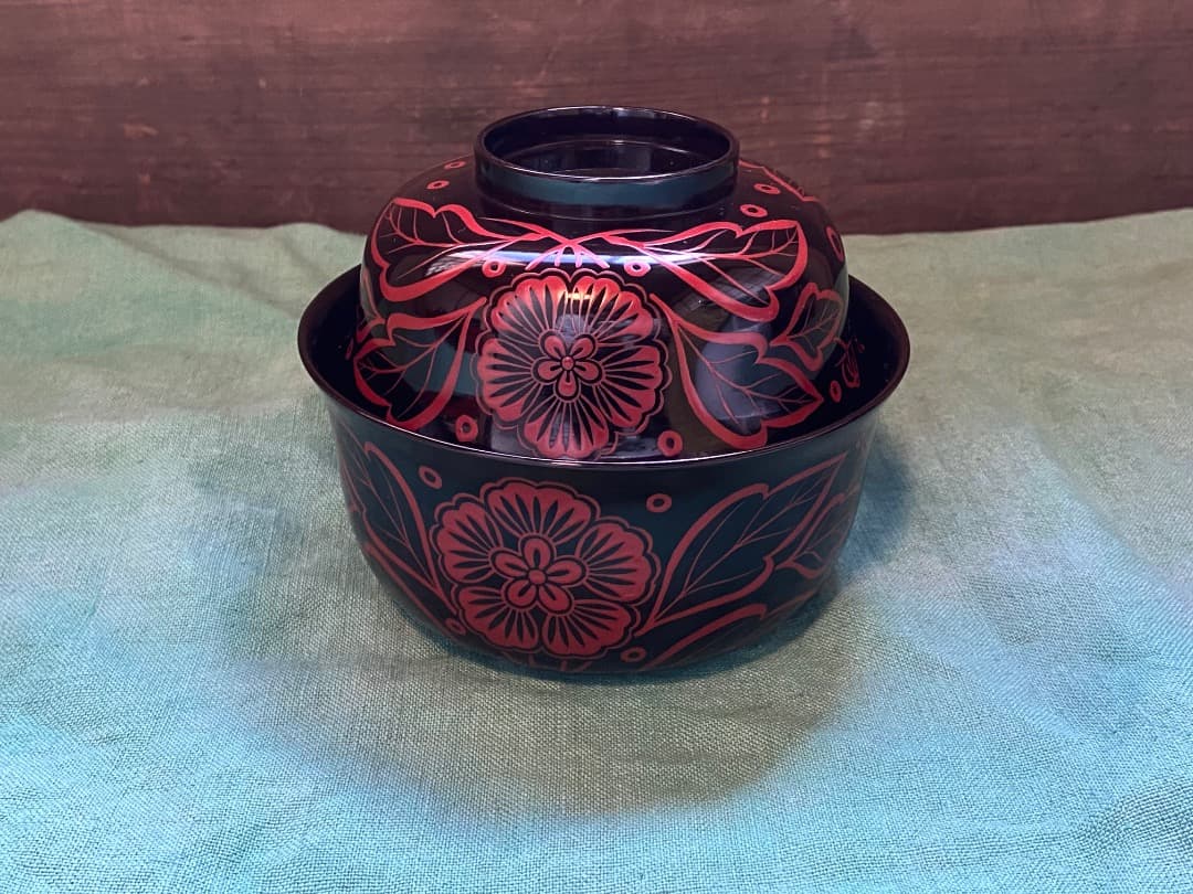 能登蔵出し 時代物 吉野塗 扶養手 蓋付 大椀 2客セット /漆器椀 懐石 正月