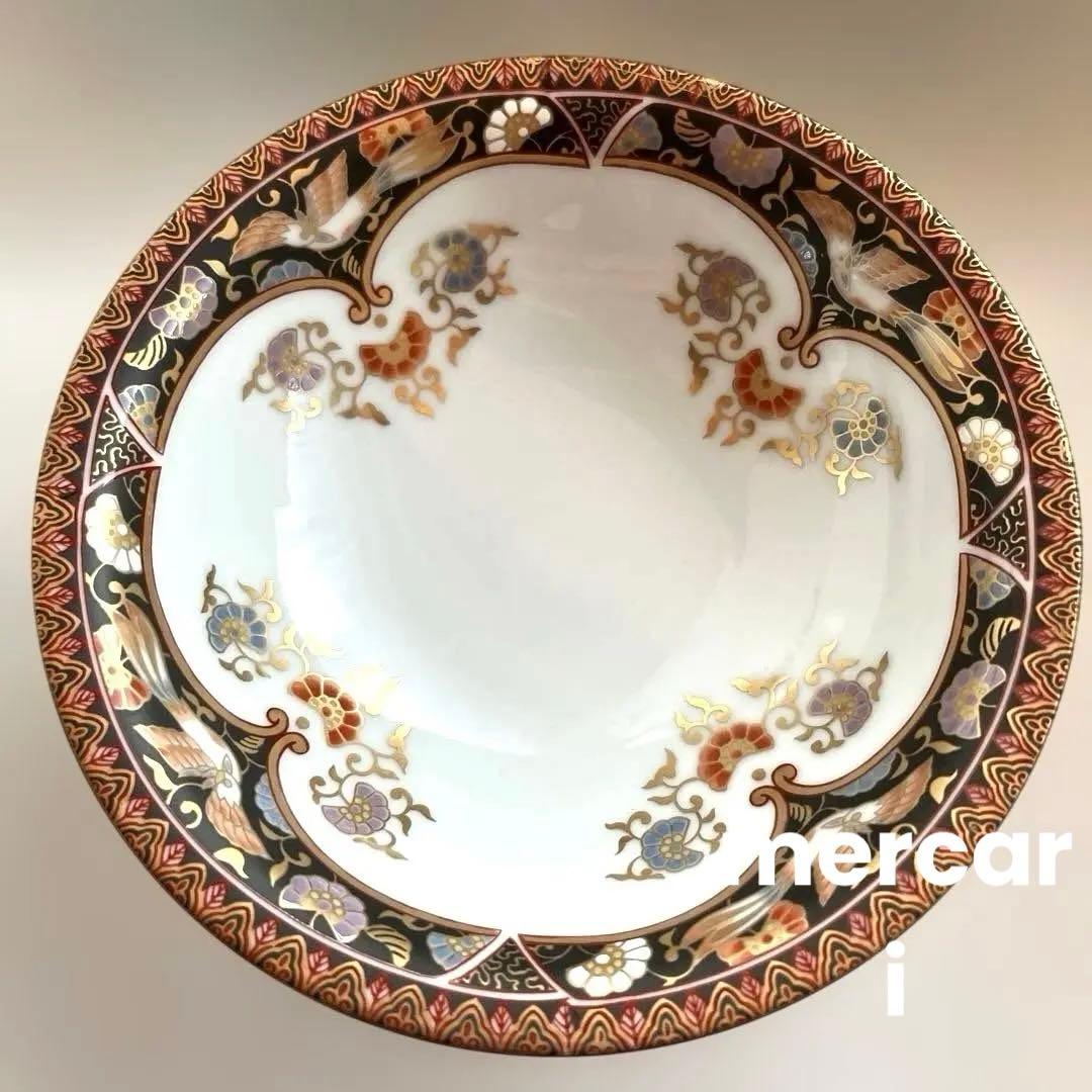 有田焼　其泉　金彩　黒外濃金海松鳳凰文 高台　5鉢揃い　コンポート皿　お祝い