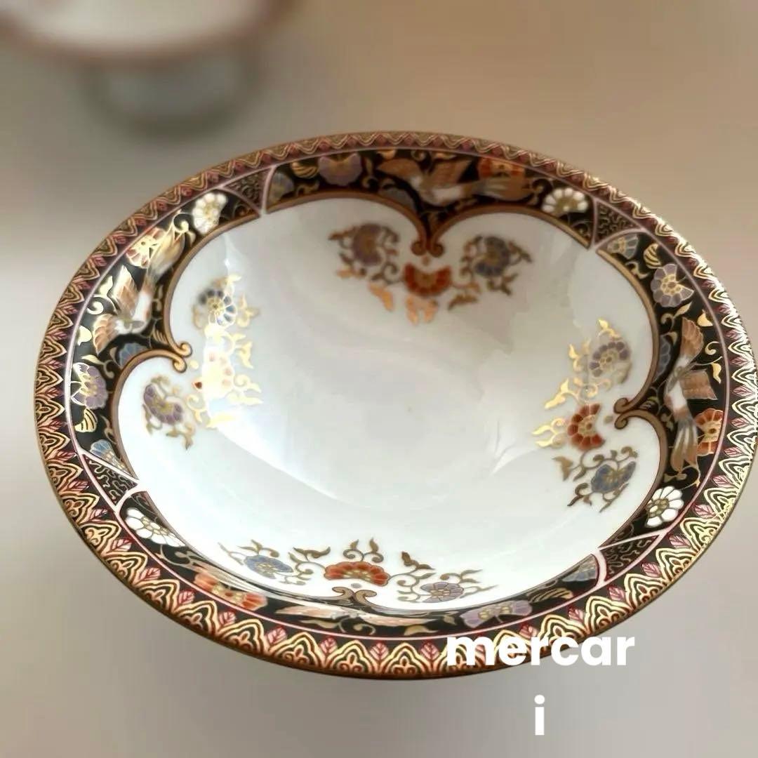 有田焼　其泉　金彩　黒外濃金海松鳳凰文 高台　5鉢揃い　コンポート皿　お祝い