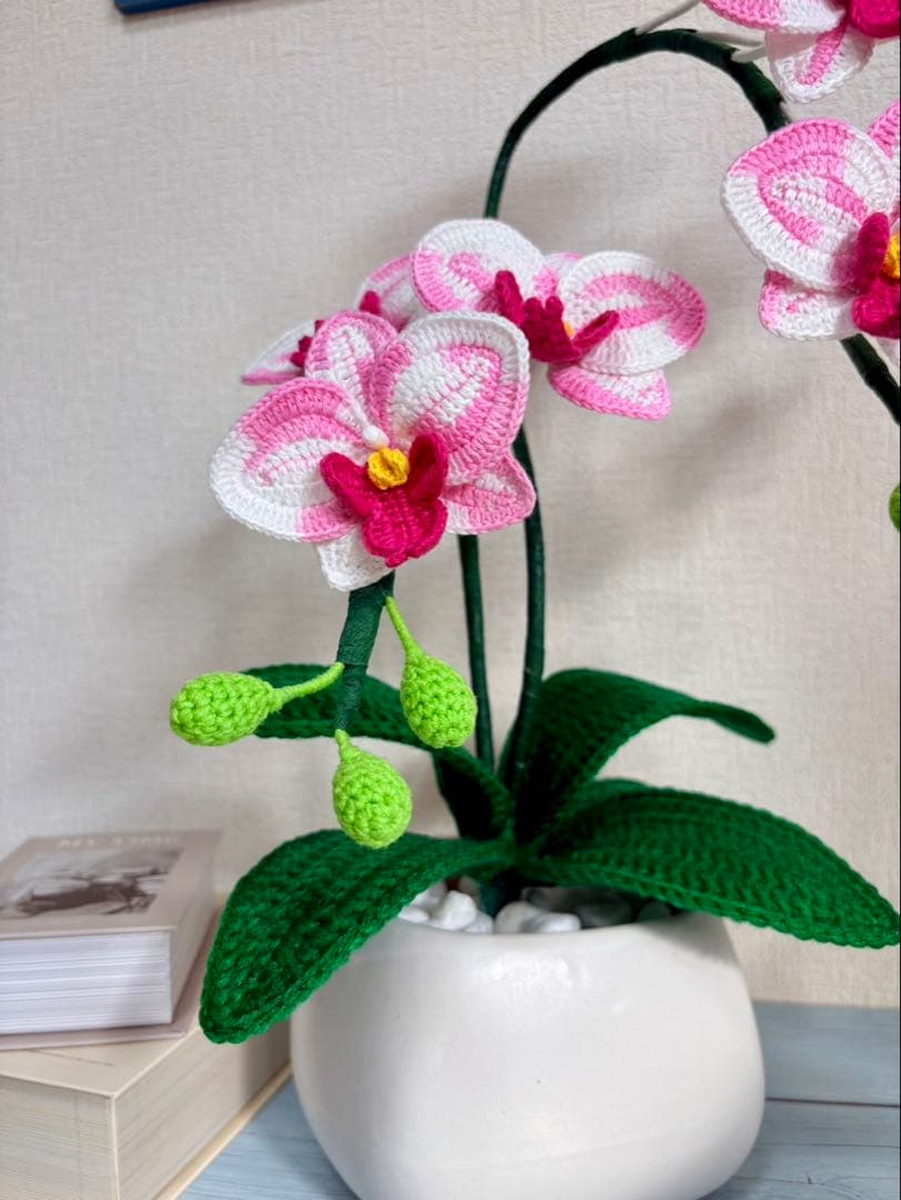 【あみぐるみ】胡蝶蘭 ピンク花 ※植木鉢セット