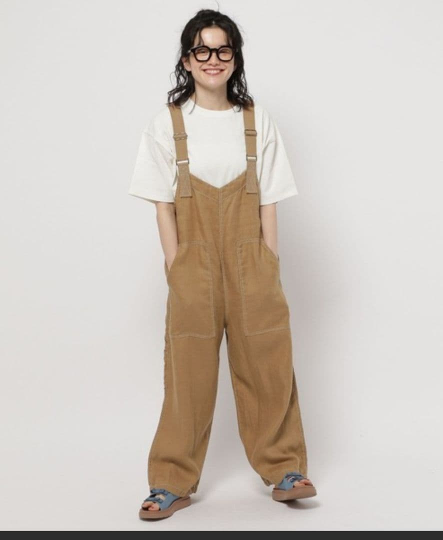 美品☆ニコアンド FINEリネンツイルサロペット L