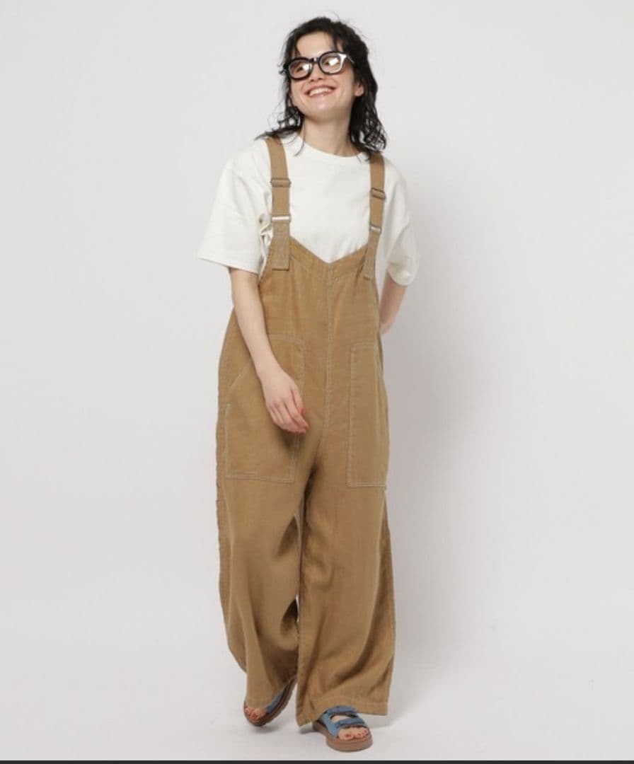 美品☆ニコアンド FINEリネンツイルサロペット L