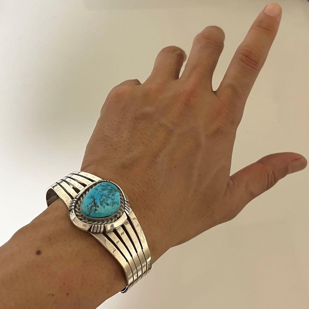 古着 ヴィンテージ ナバホ シルバー 925 バングル 特大 ターコイズ