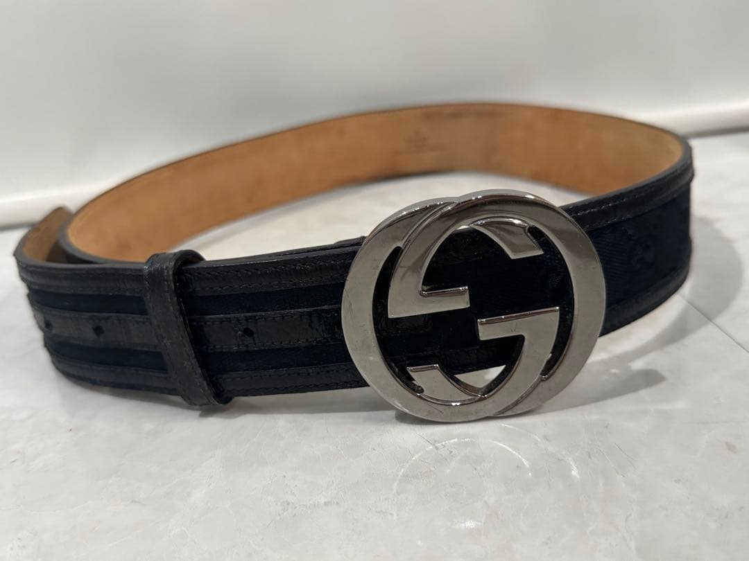 GUCCI グッチ インターロッキングG GGキャンバス×レザーベルト