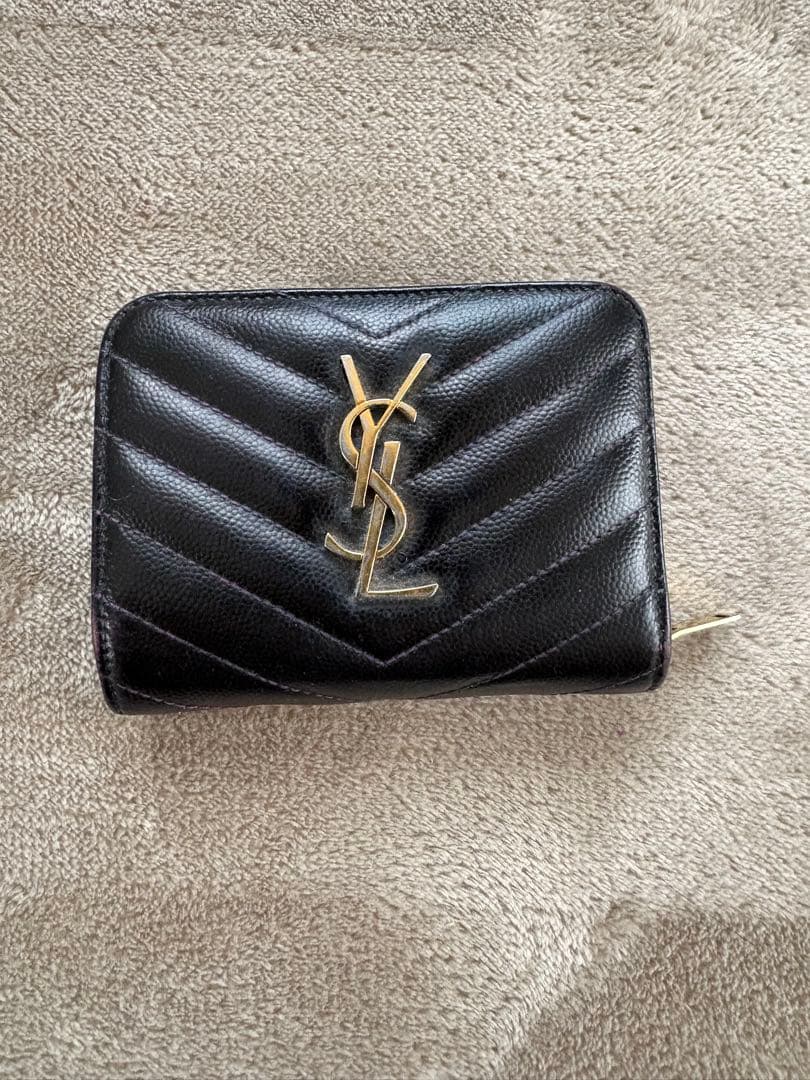 サンローラン 二つ折り財布 キャビアスキン Vステッチ フルジップ YSL