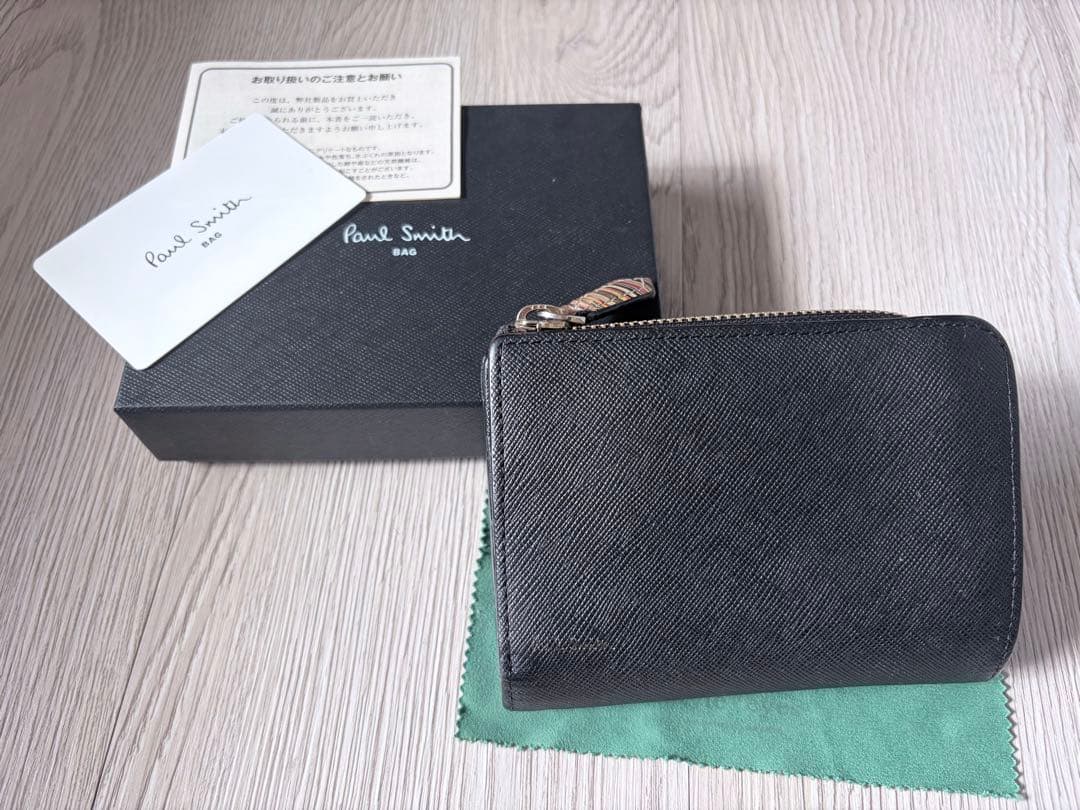 【美品/箱付】ポールスミス 二つ折り財布 ジップストローグレイン ブラック 黒