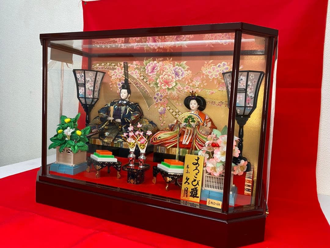 東京久月　雛人形ガラスケース入り親王飾り・間口約６３×奥行約２９×高さ約４４㎝