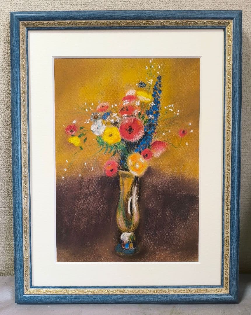 ルドン模写　花瓶の花 　癒しのパステル画