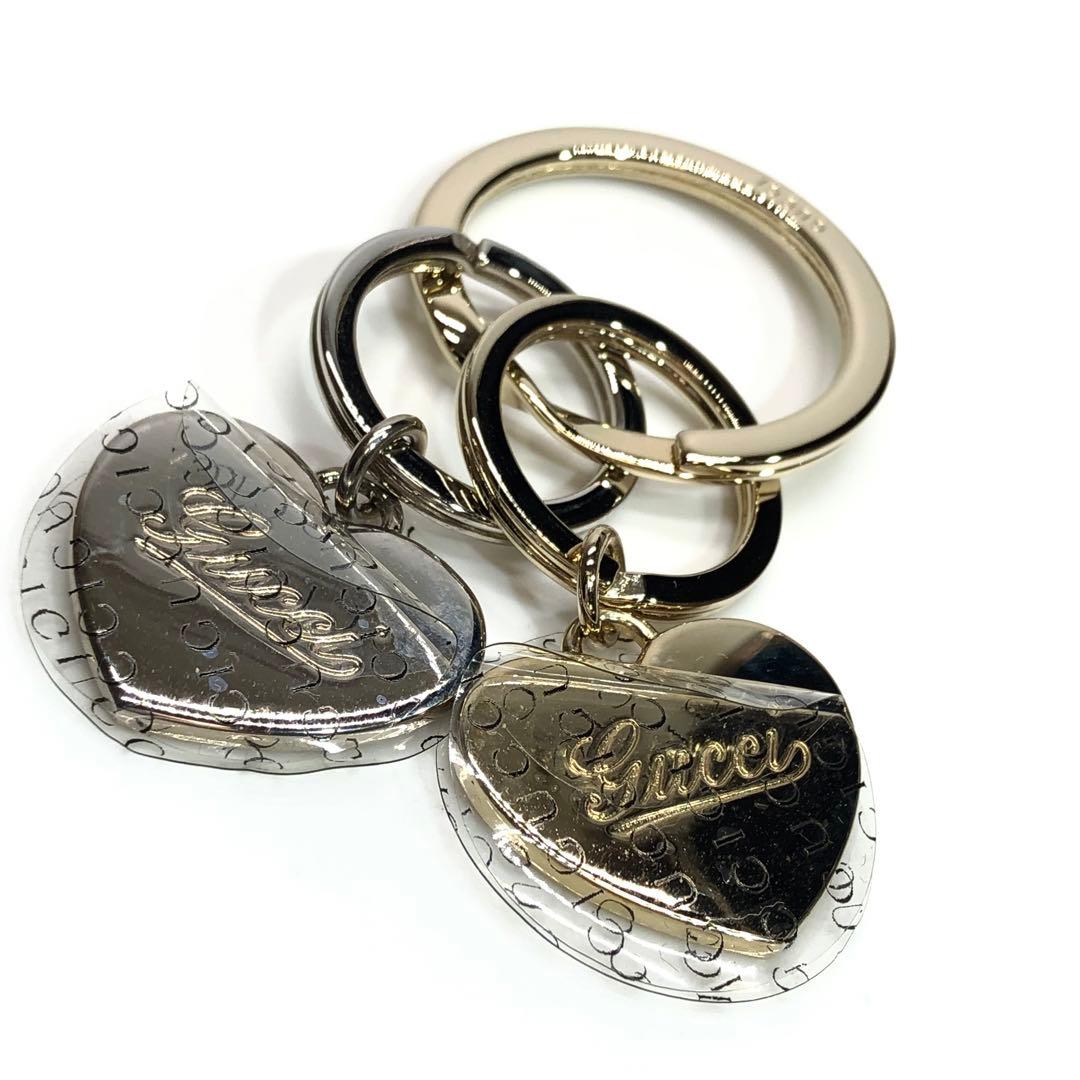 未使用✨希少 箱付 グッチ ダブルハート ゴールド×シルバー キーリング