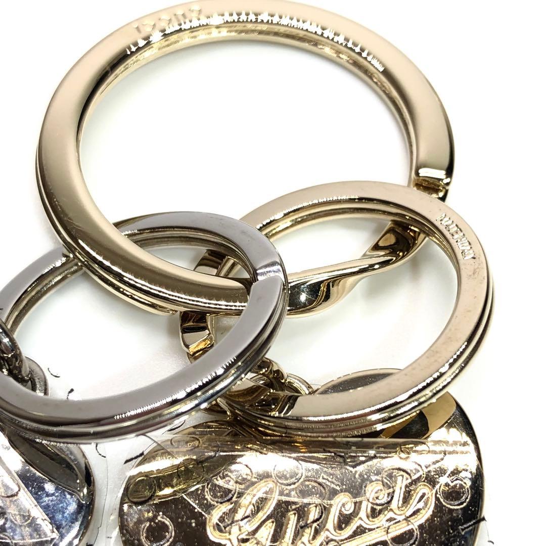 未使用✨希少 箱付 グッチ ダブルハート ゴールド×シルバー キーリング