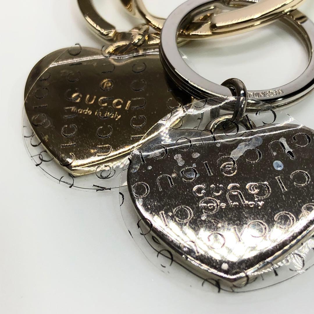未使用✨希少 箱付 グッチ ダブルハート ゴールド×シルバー キーリング