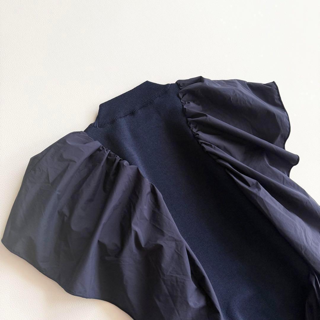 ◾️極美品　セブンテン　seventen　ラッフルタフタニット　ネイビー　フリル