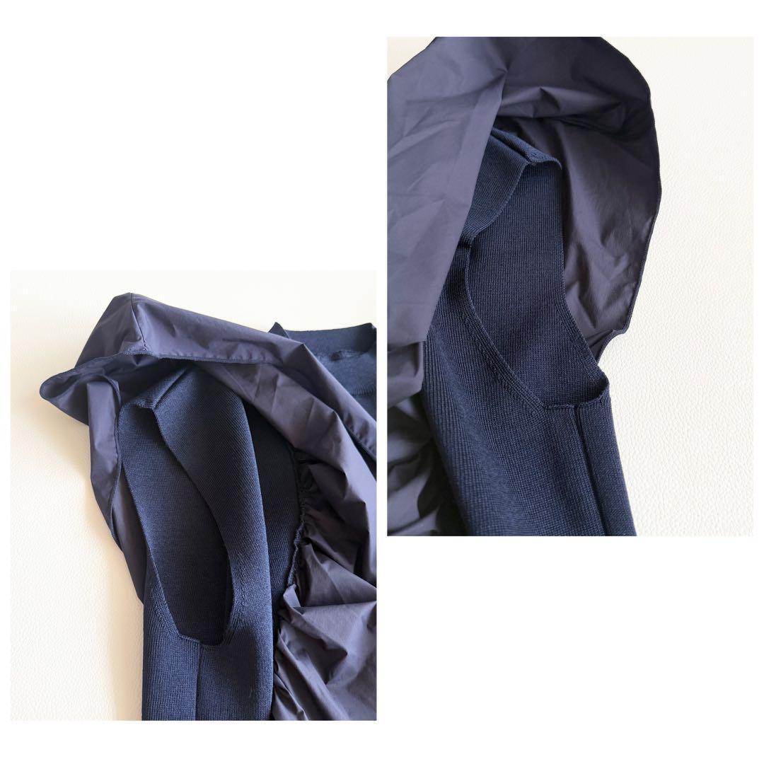 ◾️極美品　セブンテン　seventen　ラッフルタフタニット　ネイビー　フリル