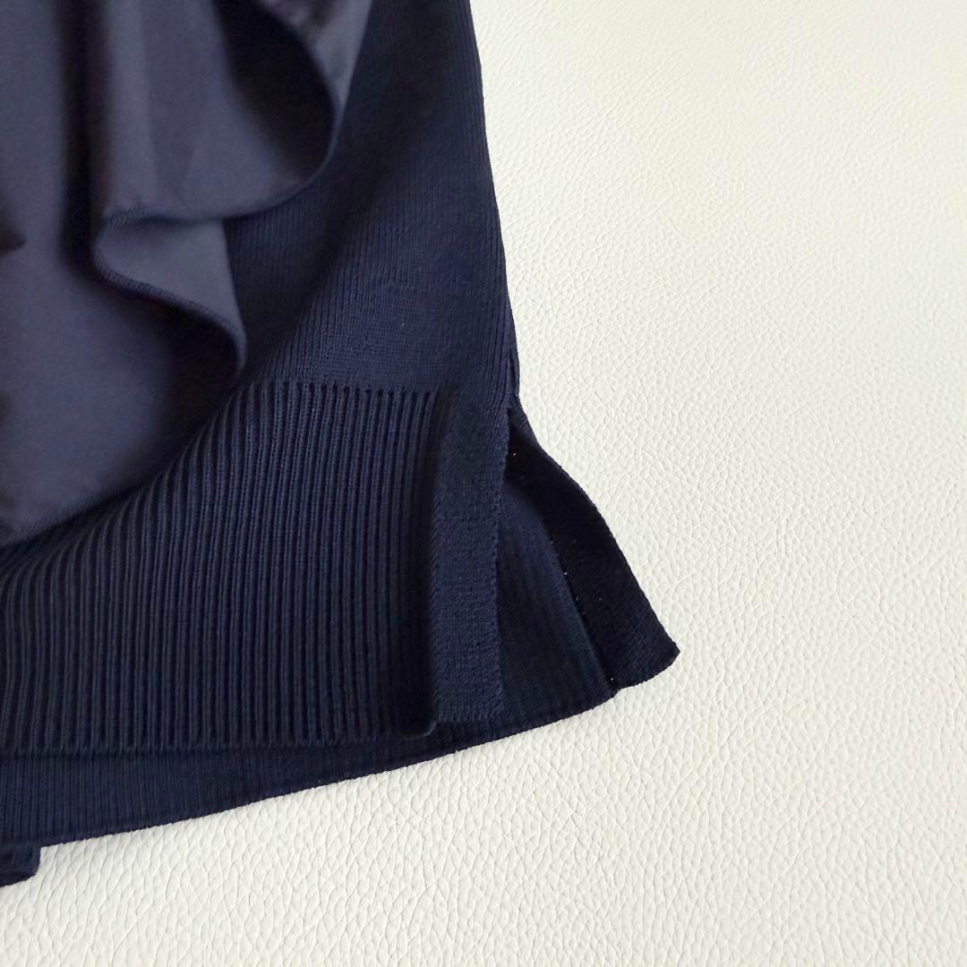 ◾️極美品　セブンテン　seventen　ラッフルタフタニット　ネイビー　フリル