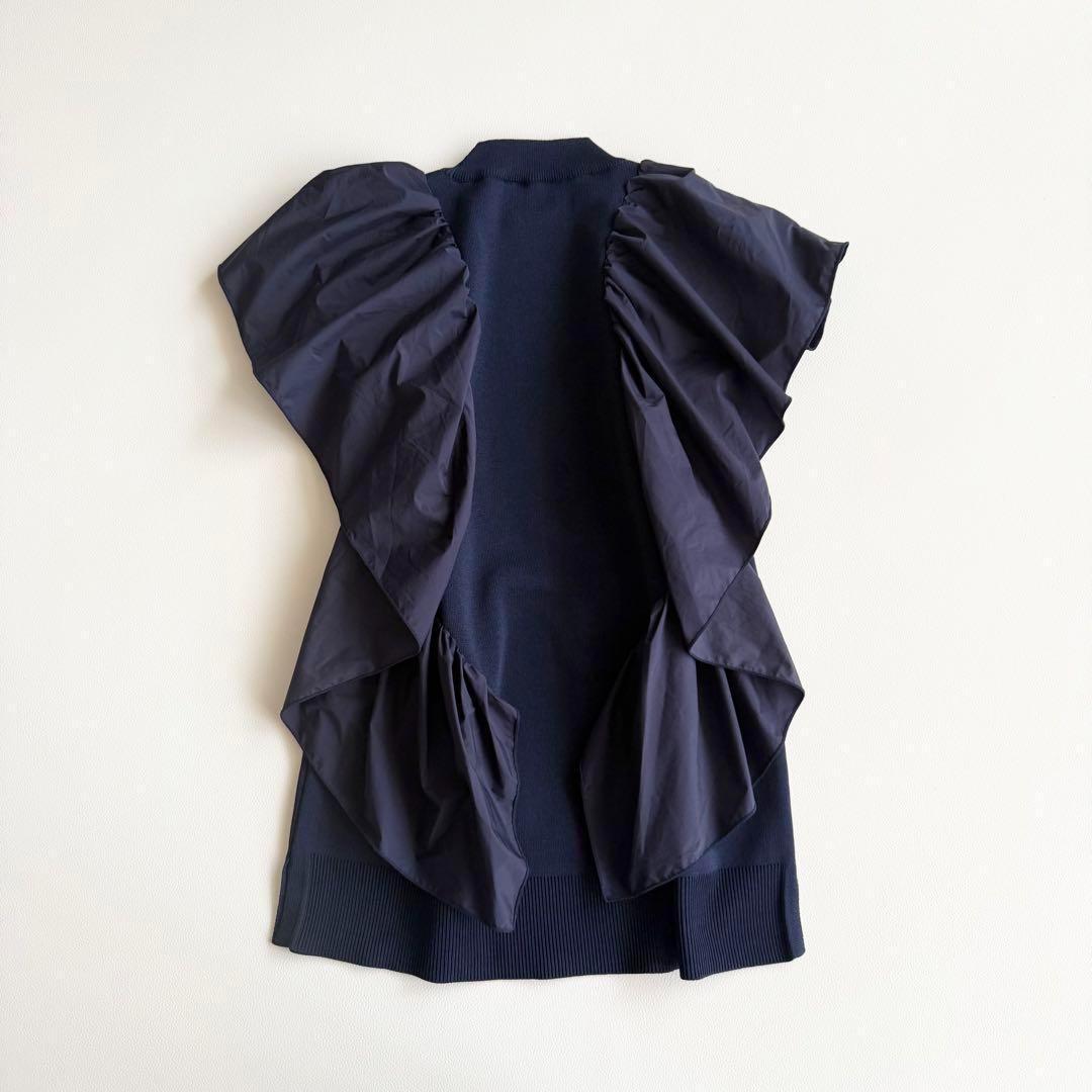 ◾️極美品　セブンテン　seventen　ラッフルタフタニット　ネイビー　フリル