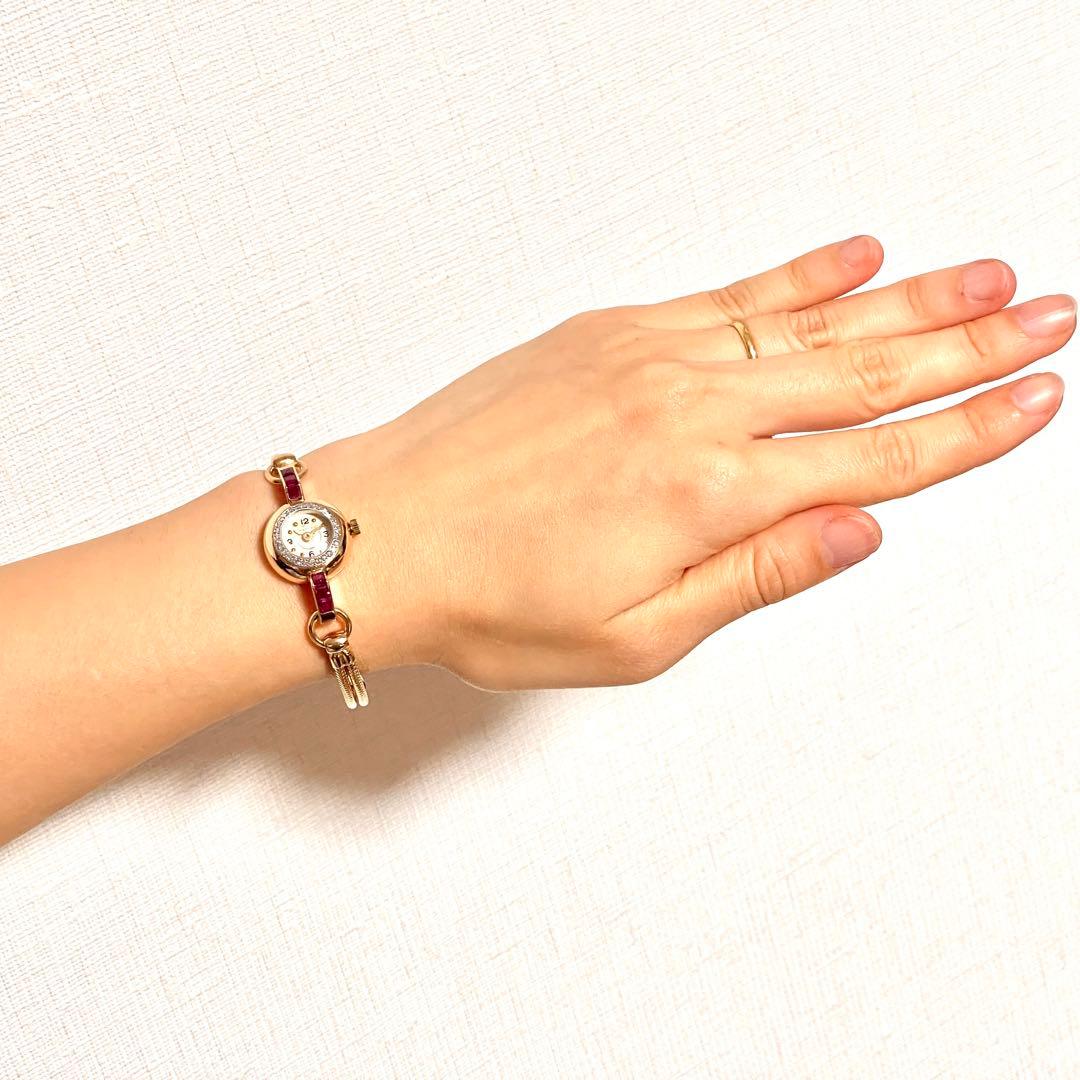 14k 金無垢　ルビー　ダイアモンド　アナログ腕時計 ビンテージ　Tiffany