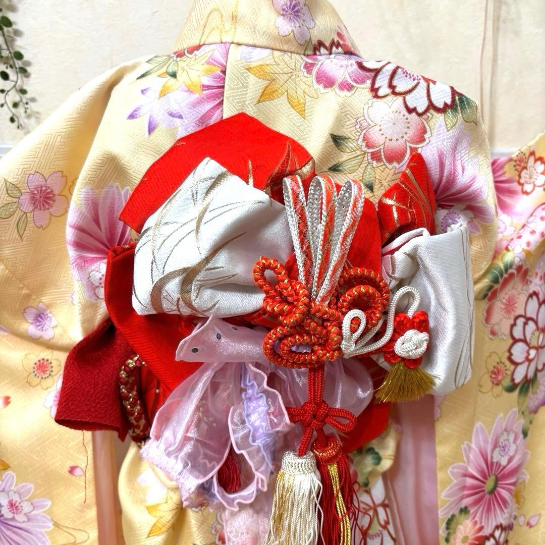 七五三七歳‼️完全フルセット‼️薄イエローに花々キラキラ‼️お家からは揃えるなし