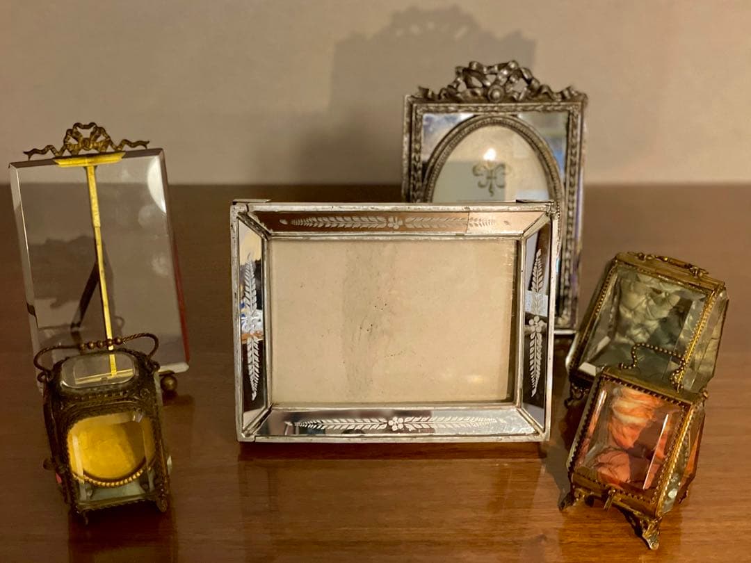 フランス　 アンティーク 写真立て 鏡　アールヌーボー　アールデコ　蚤の市