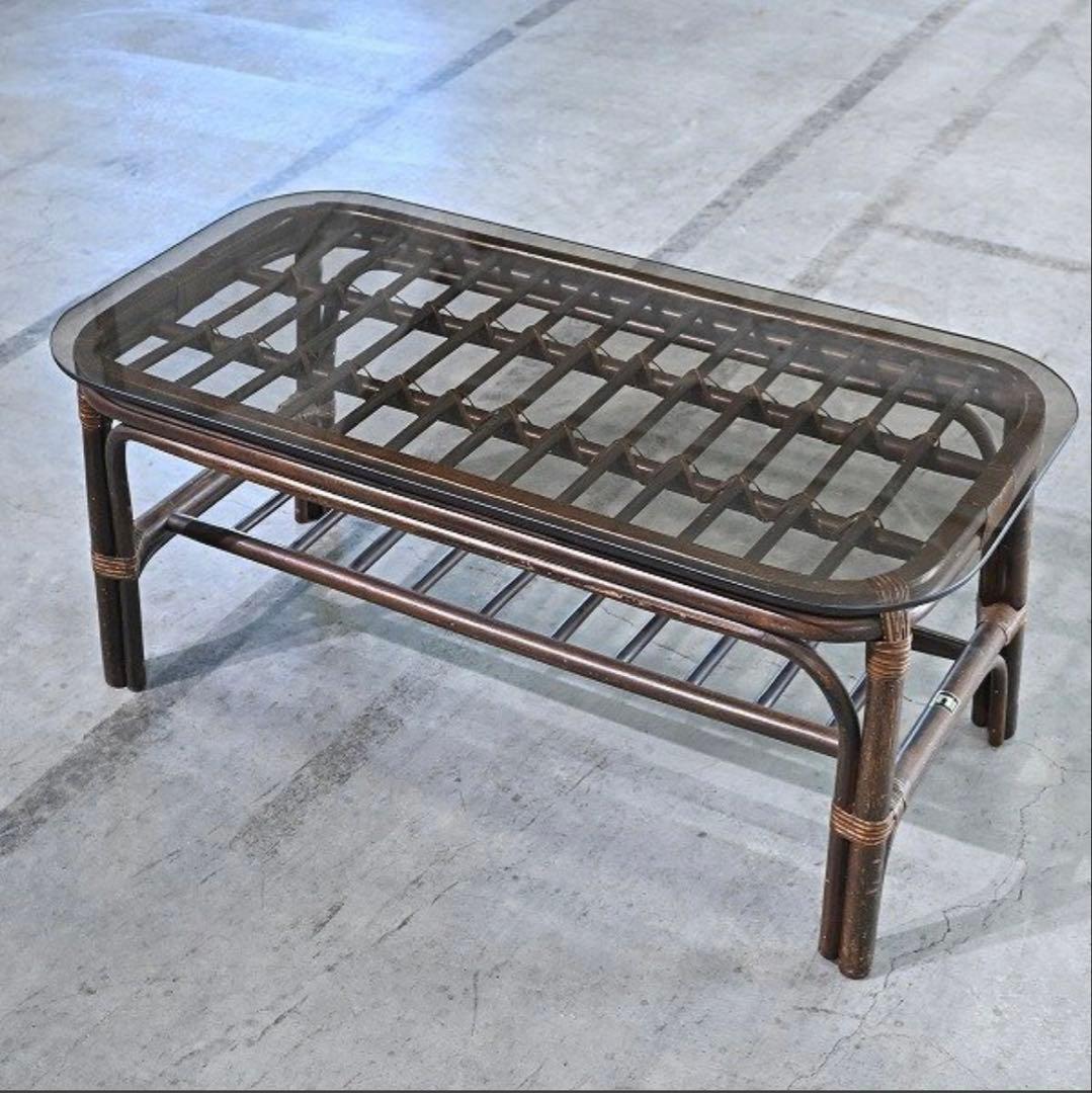 ★コスガ ラタンローテーブル ガラス 籐 センター KOSUGA_ヤマカワ