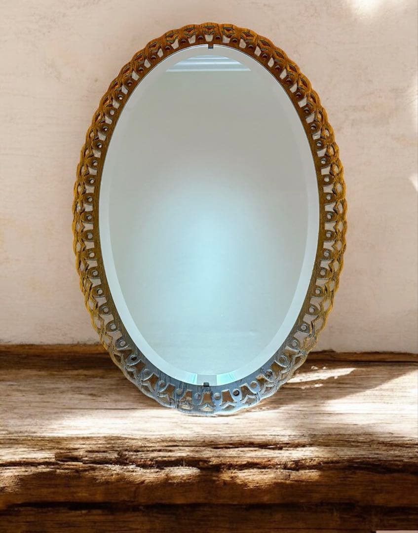 国産高級家具 レース細工ウォールミラー アンティーク調 鏡